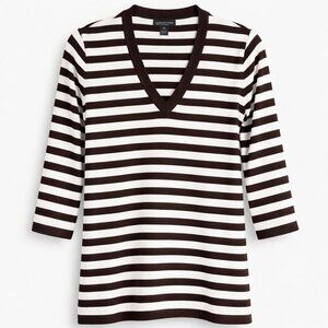 JONES NEW YORK  Chocolate & White Striped 3/4 Sleeve Top - LP